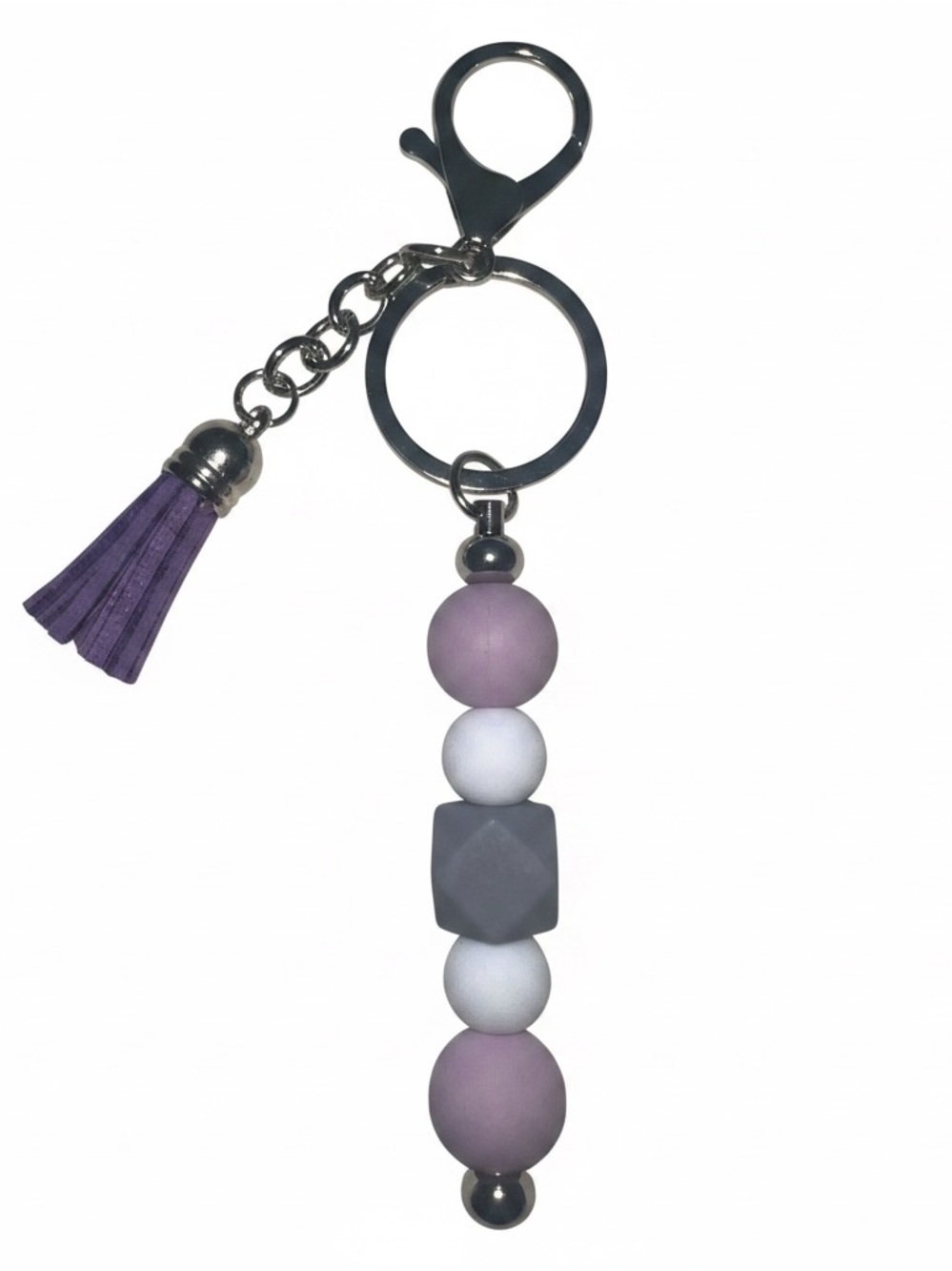 Purple and Gray Bead Tassel Keychain - Stylish Womens Accessory